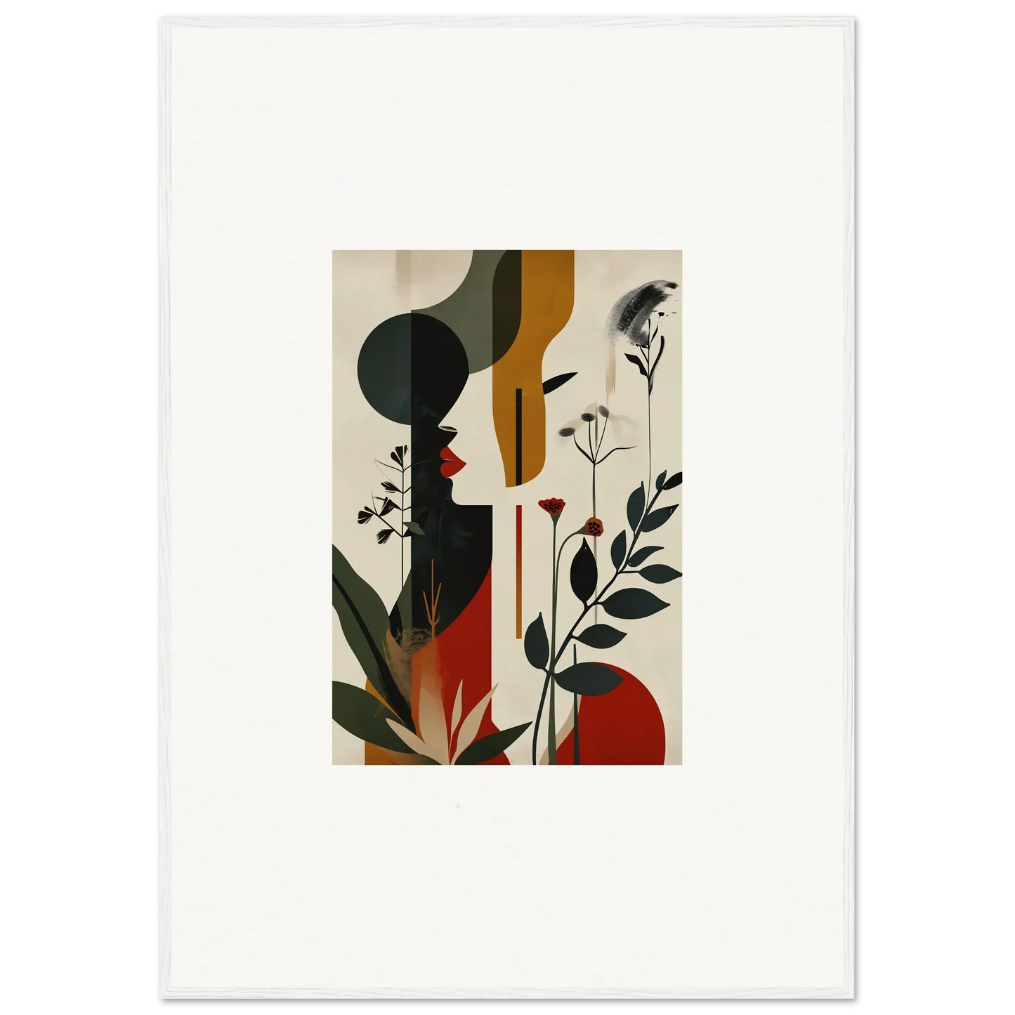 Abstract canvas print with silhouettes and botanical elements for stylish room decoration