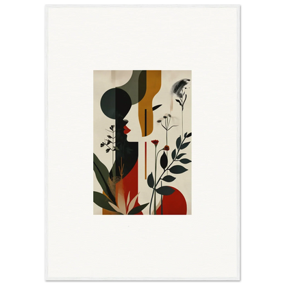 Abstract canvas print with silhouettes and botanical elements for stylish room decoration