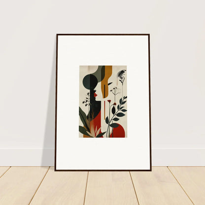 Framed abstract artwork of geometric shapes and a face for trendy room decoration