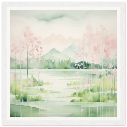 Watercolor painting of a misty spring landscape for Mirror Symphony Green decor