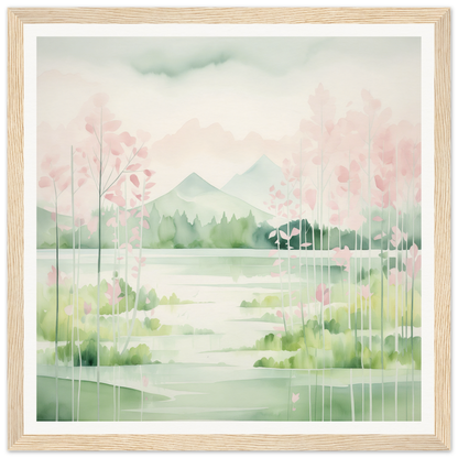 Watercolor painting of a serene spring landscape for Mirror Symphony Green