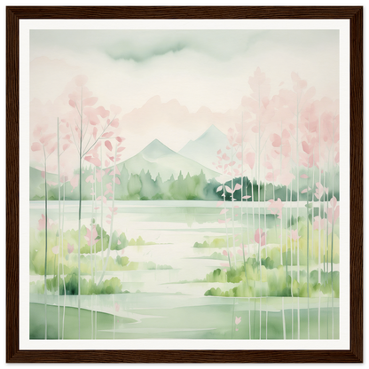 Watercolor painting of a misty spring landscape for Mirror Symphony Green product