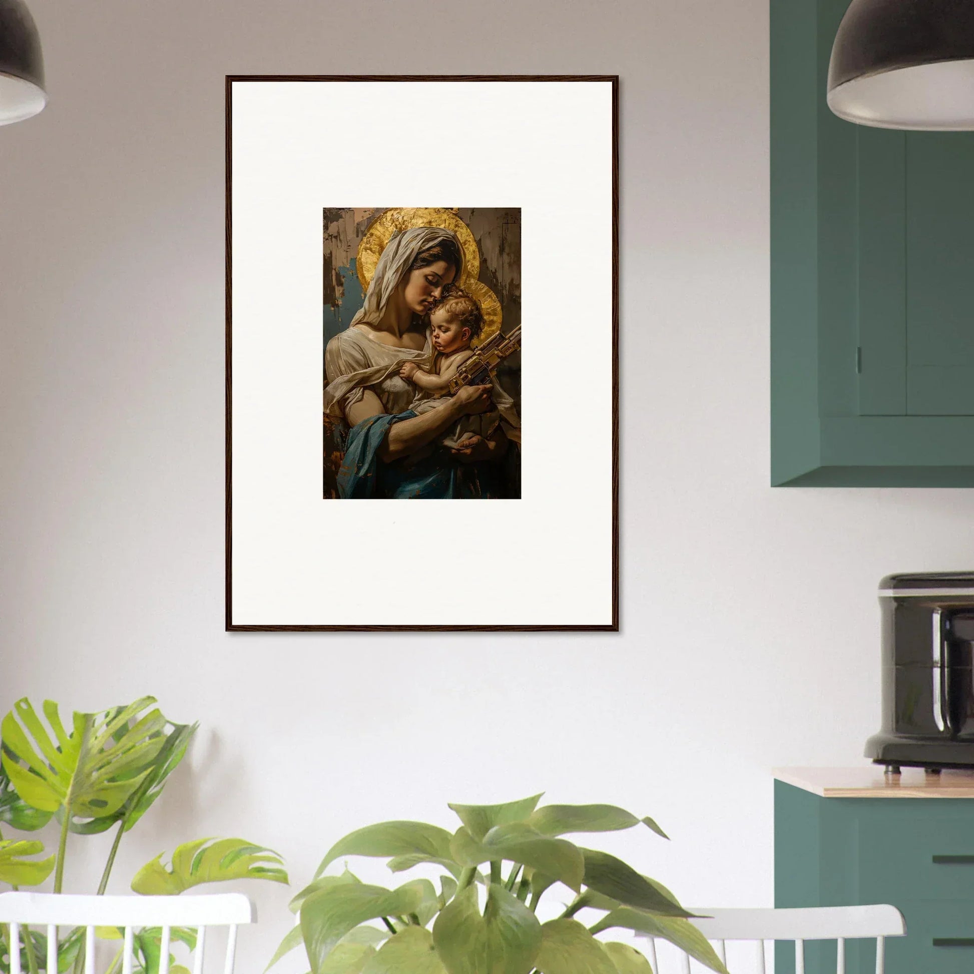 Framed wall art of Madonna and Child in classical style for elegant room decor