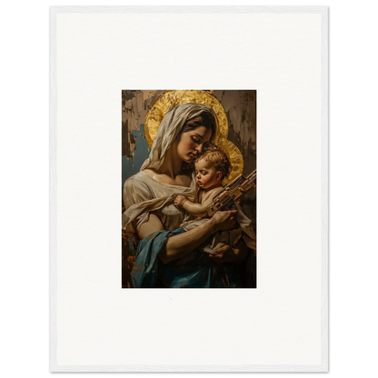 Religious painting of a woman and baby with halos, perfect for holy mandala room decor