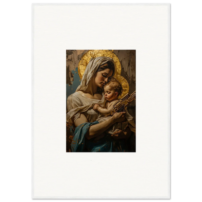 Religious painting of Madonna and Child in a holy mandala style for room decor