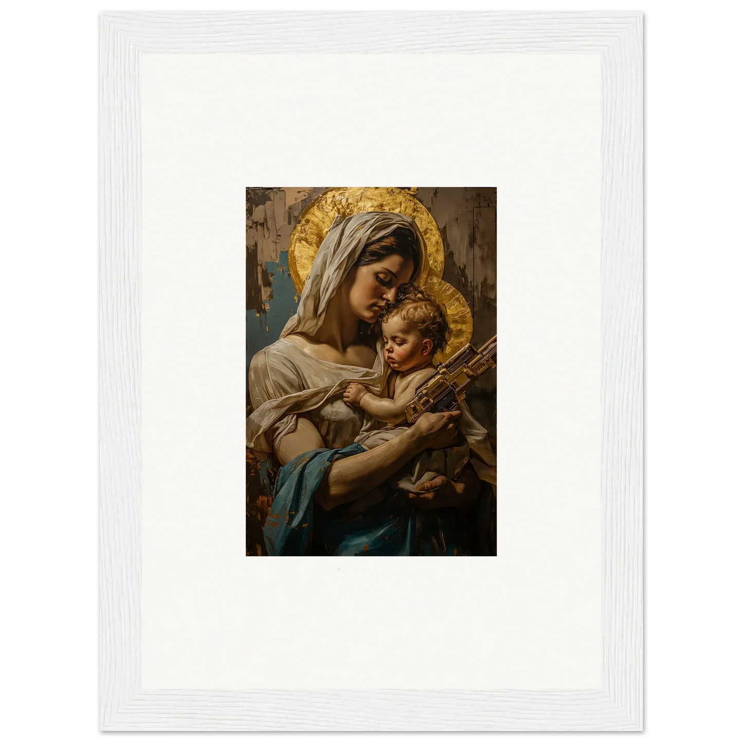 Religious painting of a woman and child with halos, perfect for holy mandala room decor