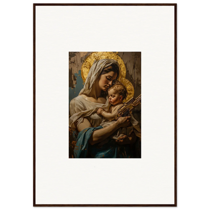 Framed wall art of Madonna and Child in a holy mandala design for elegant room decor