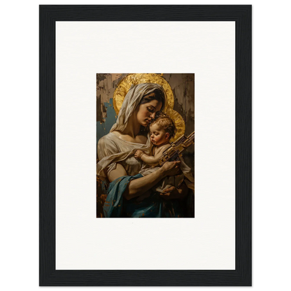 Framed wall art of a woman and baby with golden halos, perfect holy mandala room decor