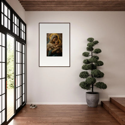 Framed Renaissance painting of a mother and child for elegant room decor featuring holy mandala