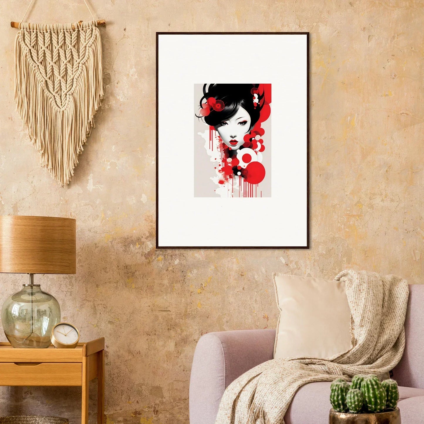 Framed wall art featuring a stylized female face, part of Visions Blooming collection