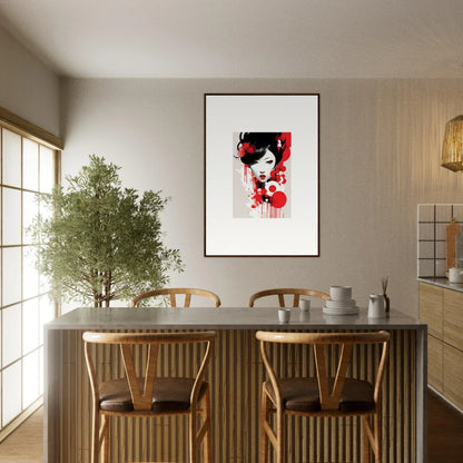 Dining area featuring table, chairs, and Visions Blooming framed wall art