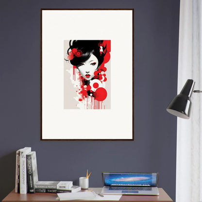 Framed wall art of a stylized female face, part of Visions Blooming room decor