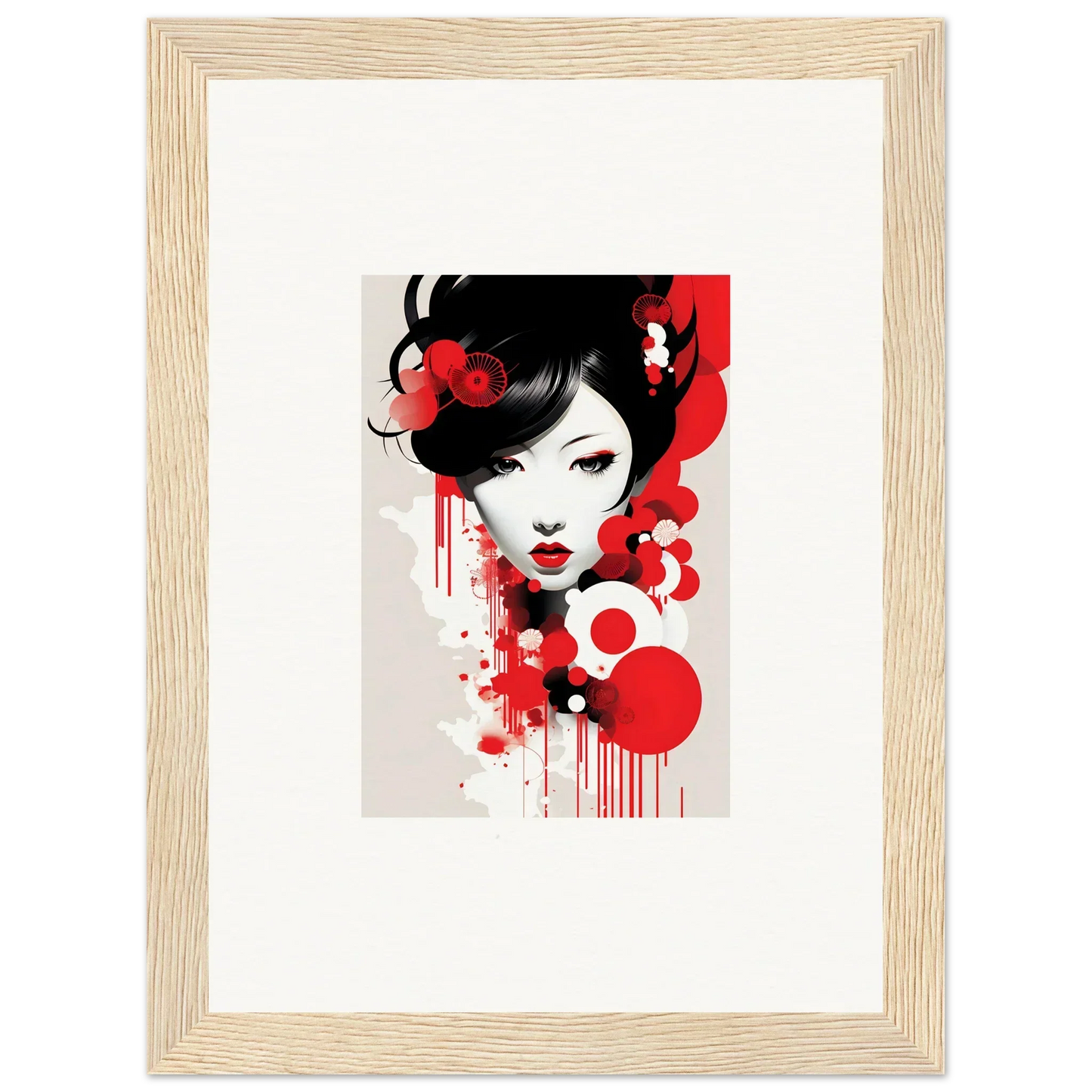 Stylized portrait of a woman in black and red for Visions Blooming room decor