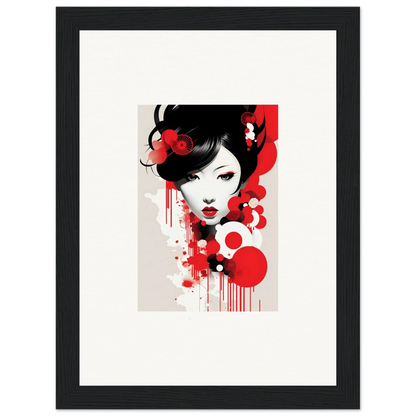 Stylized portrait of a woman with black hair and red accents for Room Decor or Framed Wall Art