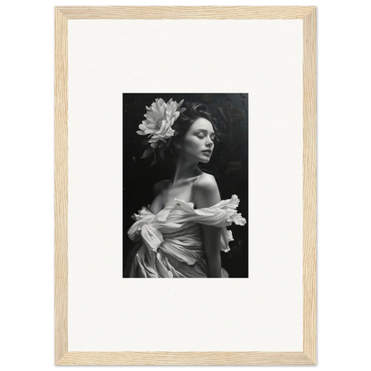 Black and white photo of a woman in bliss reverie, perfect for room decoration canvas print