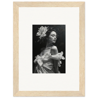 Black and white portrait of a woman with a flower, perfect for bliss reverie room decoration