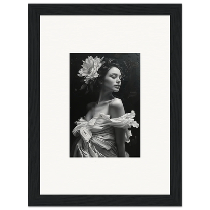 Black and white canvas print of a woman in an off-shoulder dress for bliss reverie room decoration