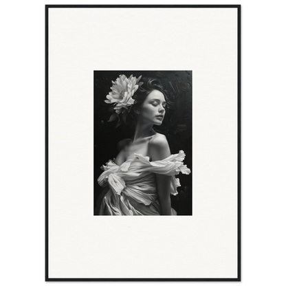 Black and white portrait of a woman with a flower, perfect for bliss reverie canvas print