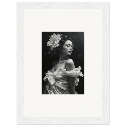 Black and white portrait of a woman in Moonlit Bliss Reverie, perfect for room decoration