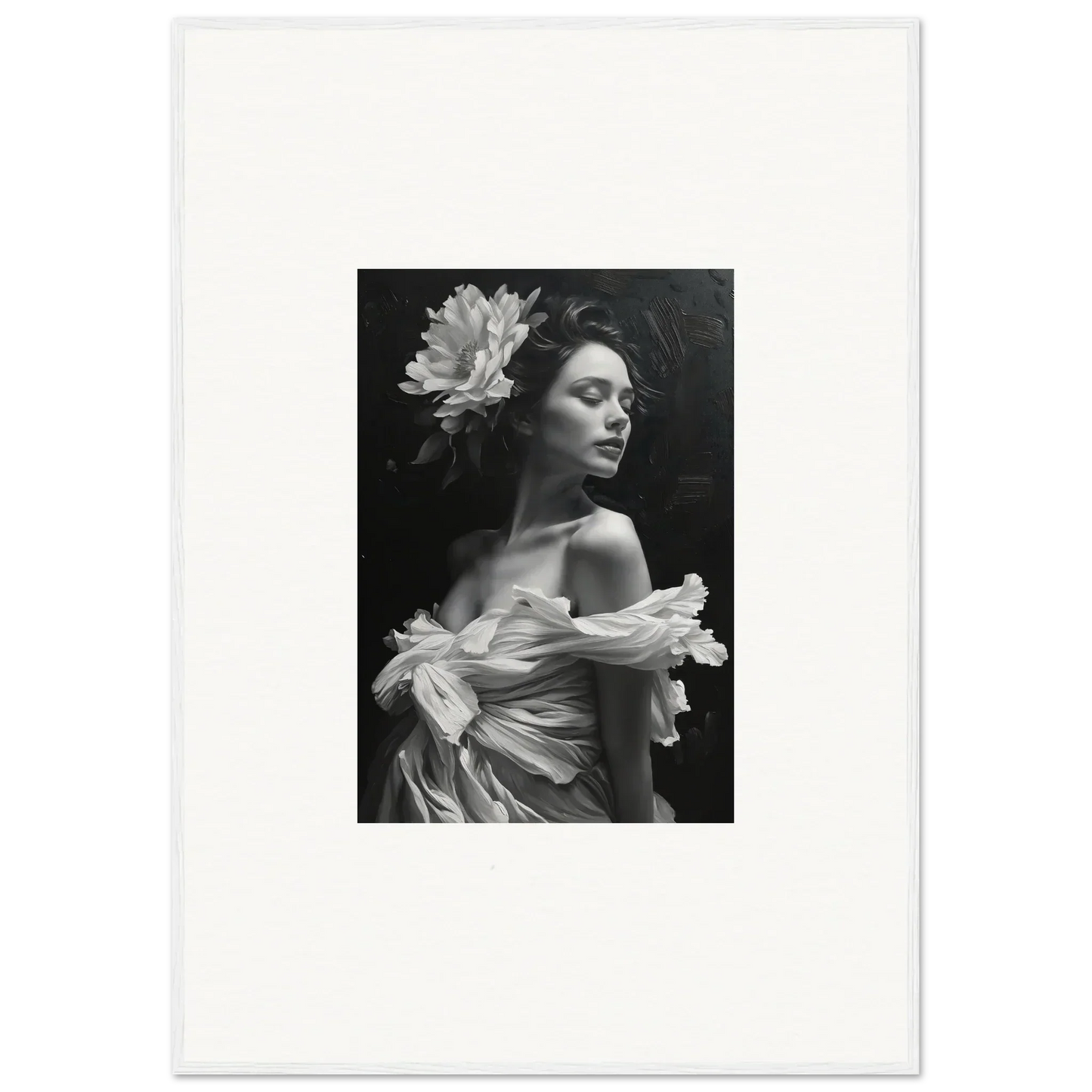 Black and white portrait of a woman with a flower for a bliss reverie canvas print