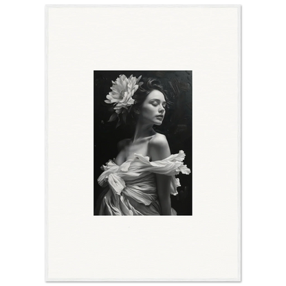 Black and white portrait of a woman with a flower for a bliss reverie canvas print