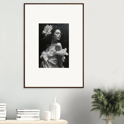 Framed black and white portrait of woman with flower for bliss reverie room decoration