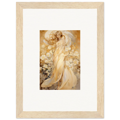 Ethereal angelic figure in golden hues for floral harmony canvas print decoration