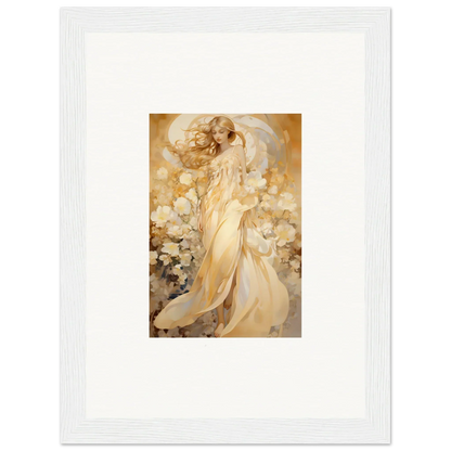 Ethereal angelic figure in golden robes for floral harmony room decoration canvas print