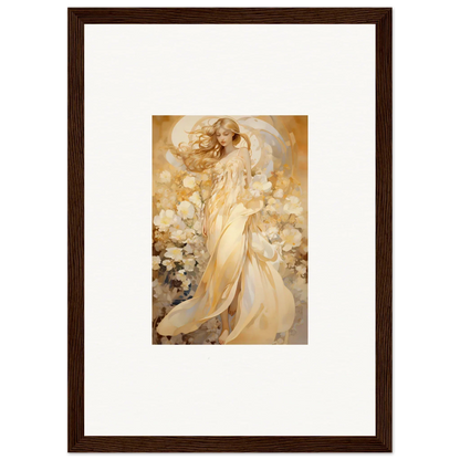 Ethereal painting of a woman in golden robes for floral harmony room decoration canvas print