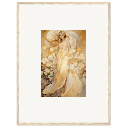 Ethereal female figure in golden robes for your floral harmony room decoration canvas print