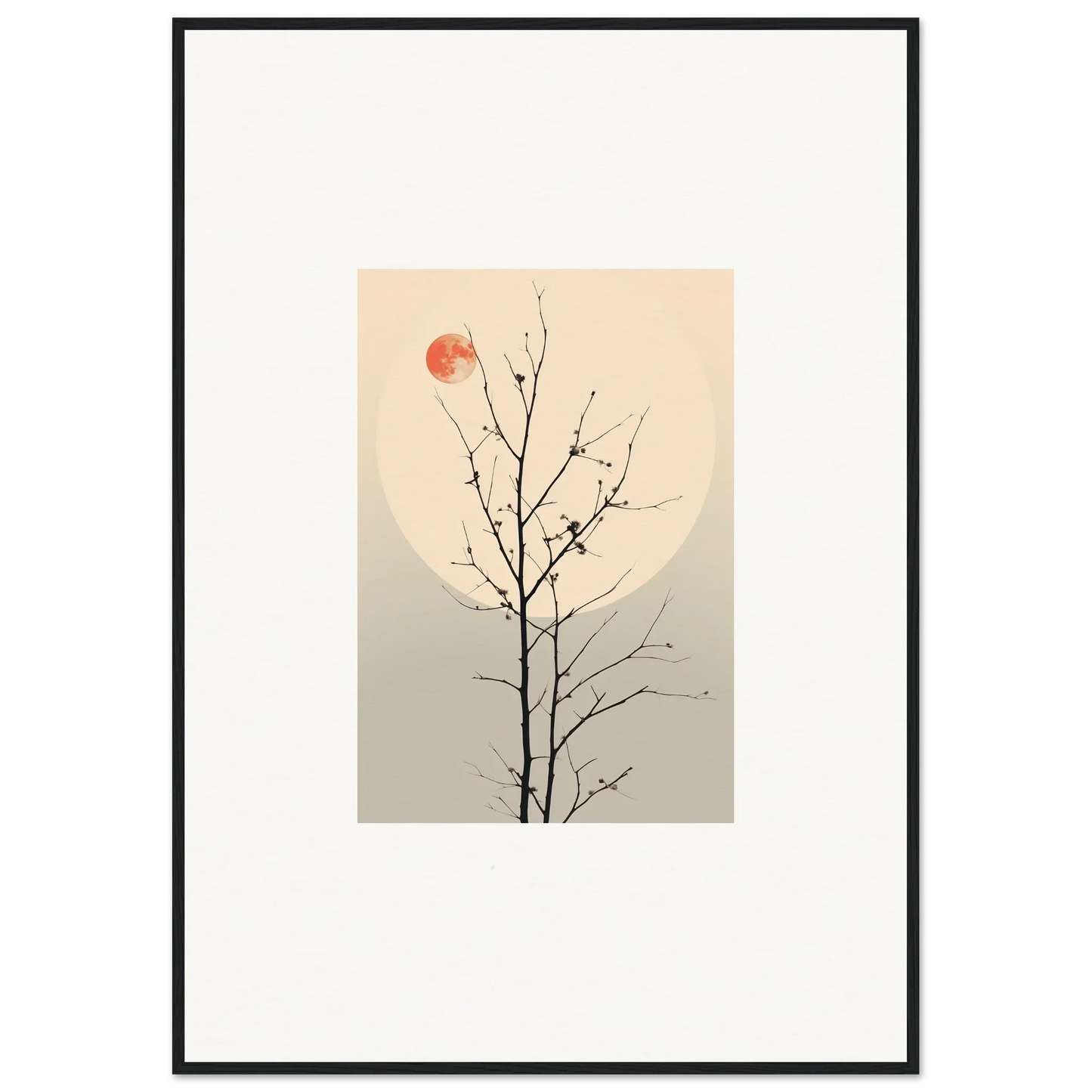 Minimalist canvas print of a bare tree branch and red sun for whisperers elegy decor