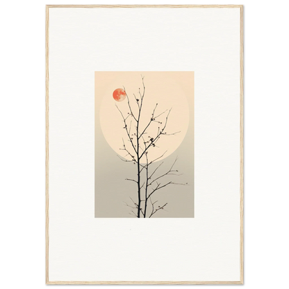 Minimalist canvas print of a bare tree branch with a red sun for room decoration in Whisperers Elegy