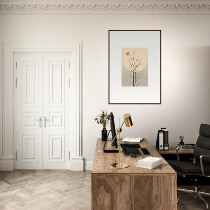 Wooden desk with a typewriter and office accessories, perfect for Room Decoration inspired by Whisperers Elegy