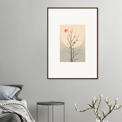 Framed minimalist canvas print with tree branch and red sun, perfect for Whisperers Elegy room decoration