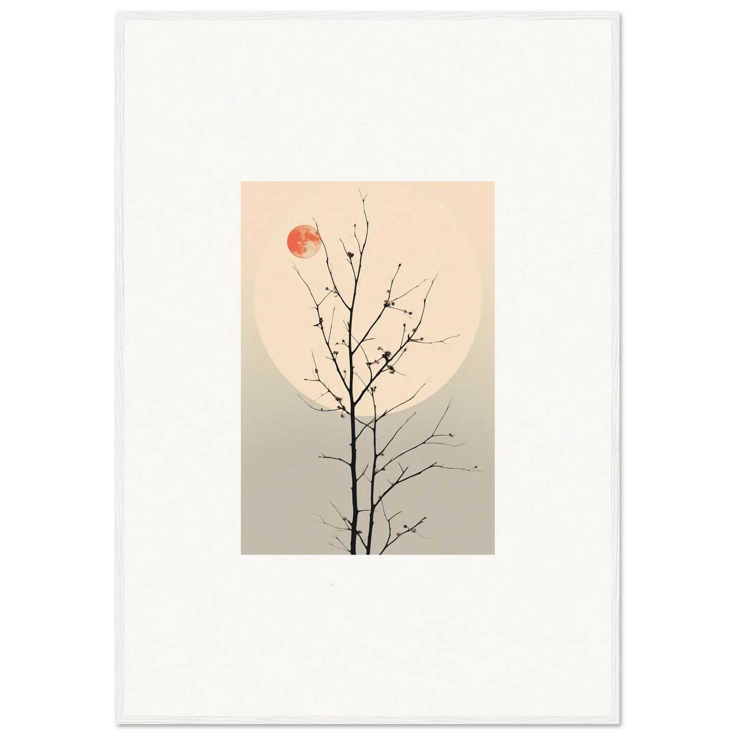 Bare tree branch silhouette with red sun, perfect for Moonlit Whisperers Elegy room decoration