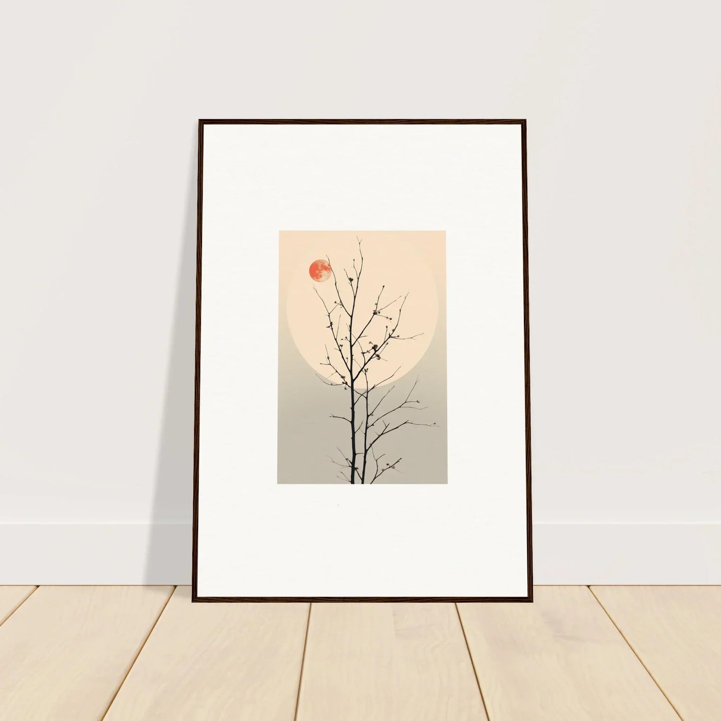 Framed canvas print of minimalist tree branch with red moon for Room Decoration