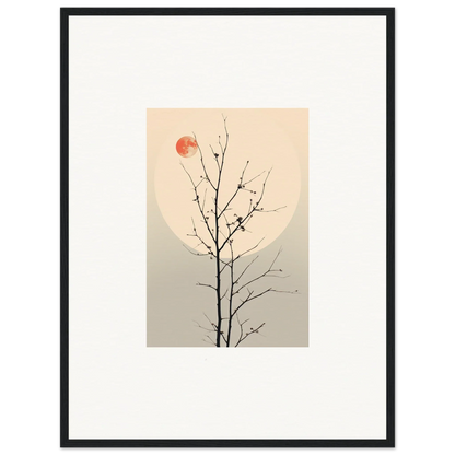 Minimalist canvas print of a bare tree branch with a red sun for Room Decoration