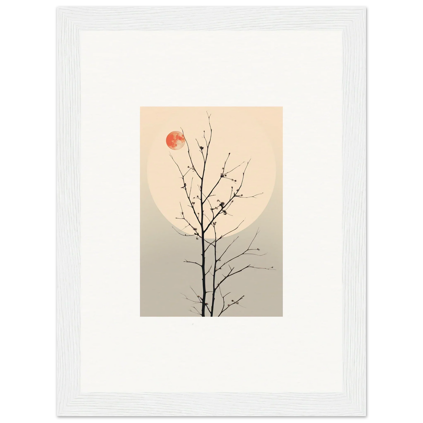 Bare tree branch silhouette with red sun for Moonlit Whisperers Elegy canvas print