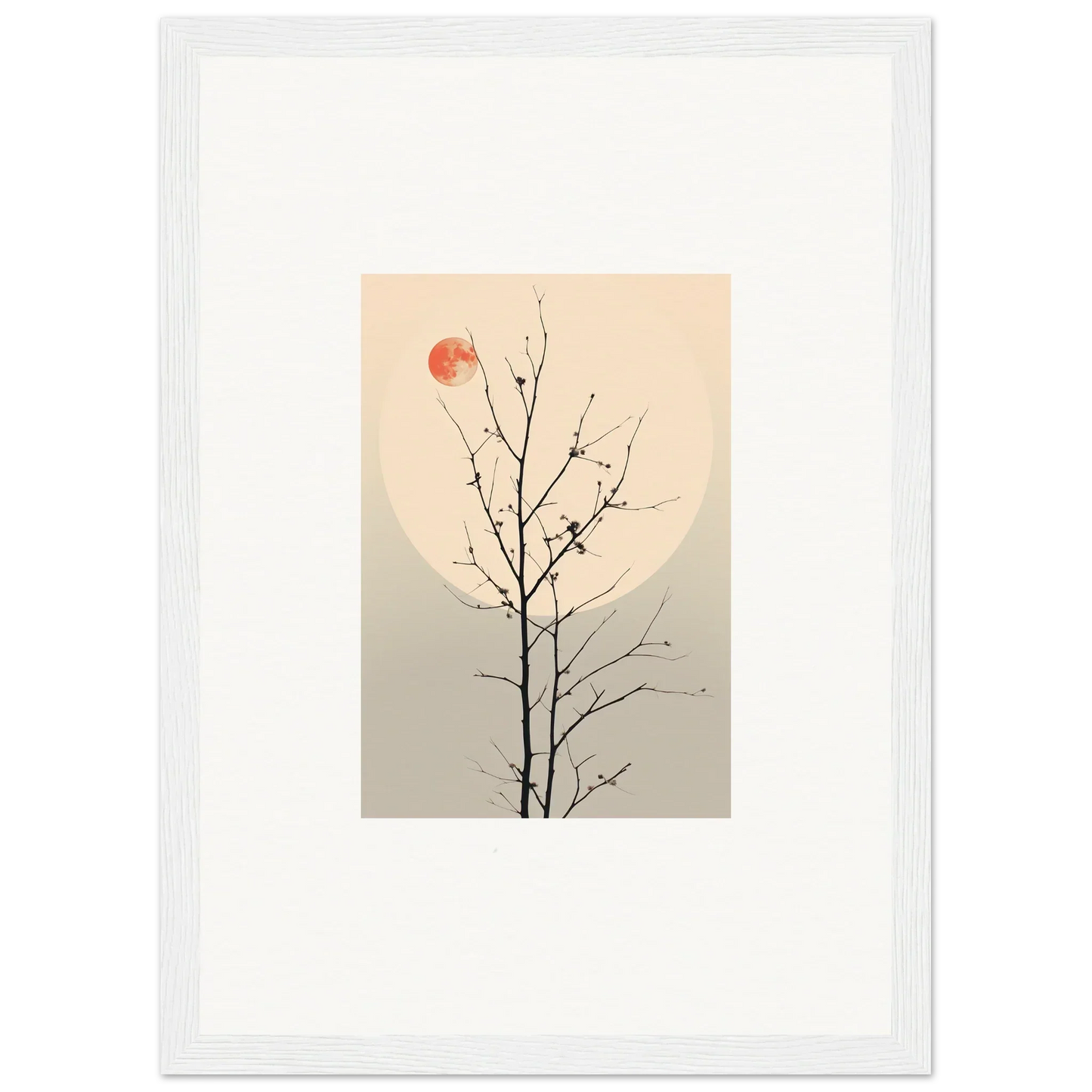 Bare tree branch with red leaf, perfect for Moonlit Whisperers Elegy canvas print room decoration