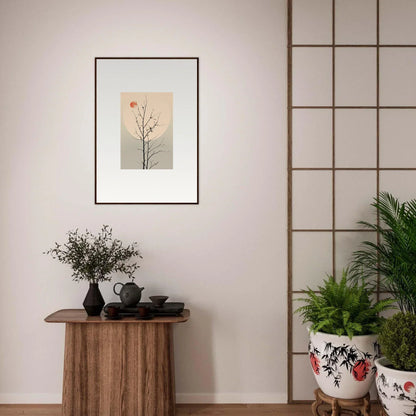 Framed minimalist canvas print of tree branch with heart leaf for room decoration