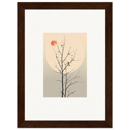 Minimalist canvas print of a bare tree branch with a red sun for room decoration