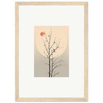 Minimalist canvas print of a bare tree branch with a red sun for Room Decoration