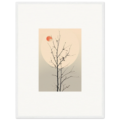 Minimalist canvas print of a bare tree branch with a red sun for Whisperers Elegy room decoration