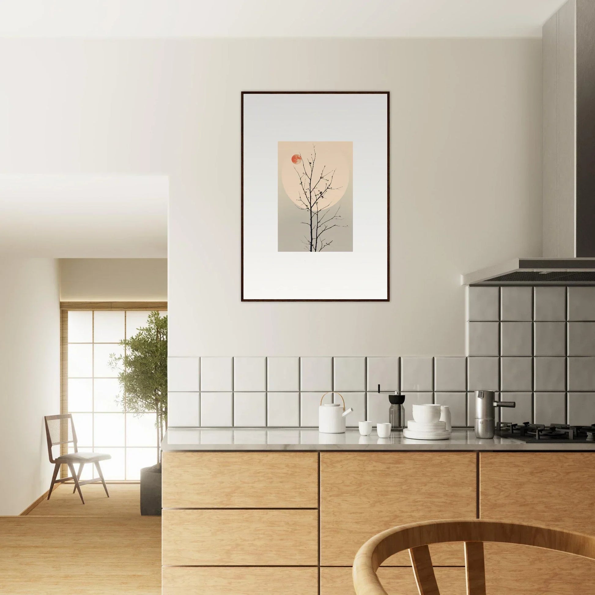 Modern kitchen with wooden cabinets, perfect for Whisperers Elegy room decoration canvas print