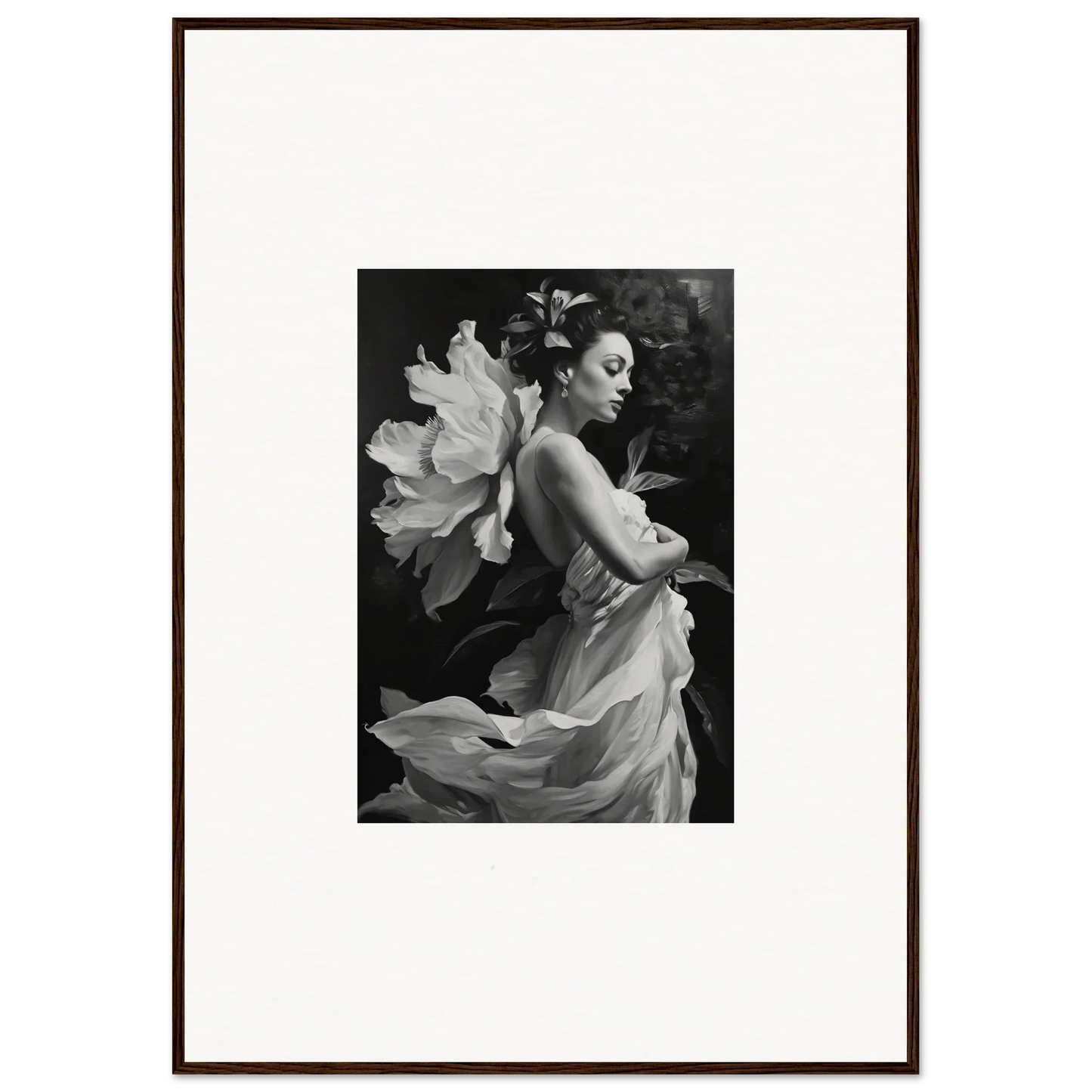 Black and white photo of a woman in flowing fabric for Room Decoration canvas print