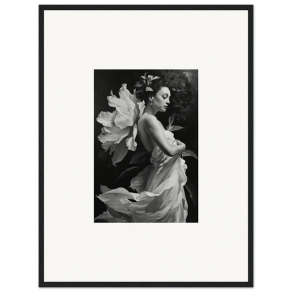 Black and white canvas print of a woman in a flowing dress for room decoration