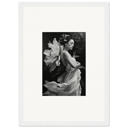 Black and white woman in flowing fabric and flower perfect for duet chrysalis canvas print