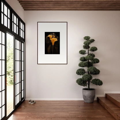 Framed canvas print of yellow calla lilies for stylish room decoration, Morose Bloom Couple