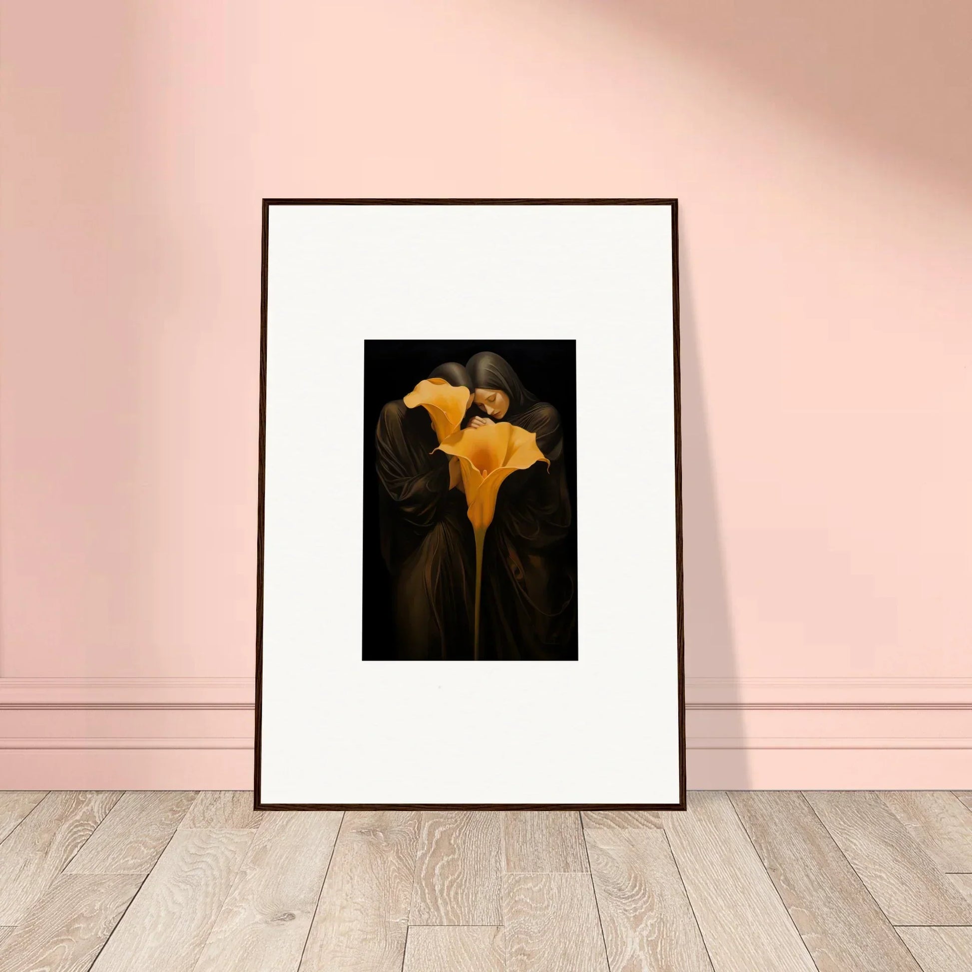 Framed yellow Calla Lily canvas print, perfect for your bloom couple room decoration