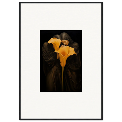 Two vibrant yellow calla lilies for a stunning bloom couple canvas print in any room